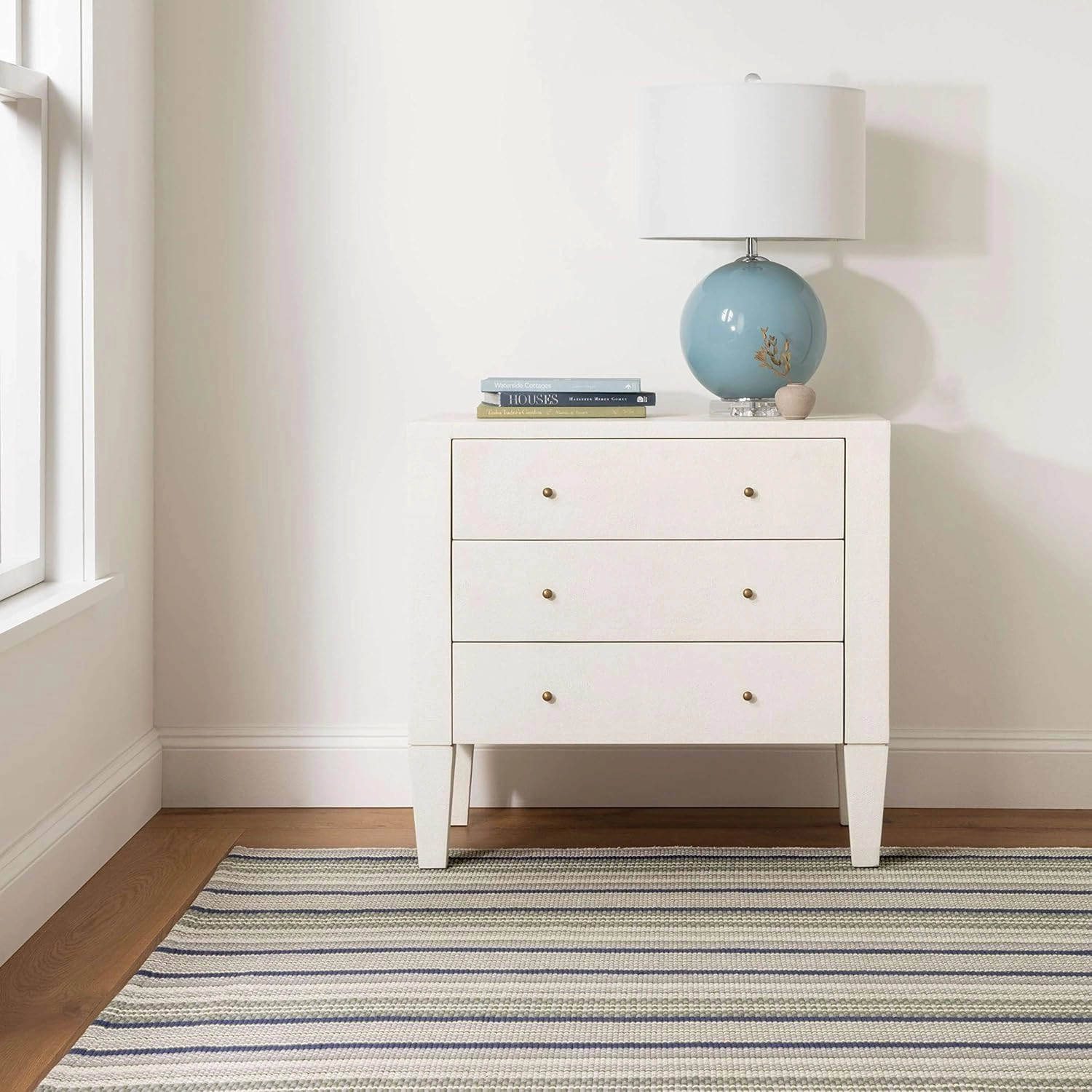Dash and Albert Bay Stripe Cotton Area Rug - 2' x 3' Blue/Grey - Striped Handwoven Accent Rug - Durable, Lightweight, High Traffic Areas - Hallways, Bedrooms, Stairs