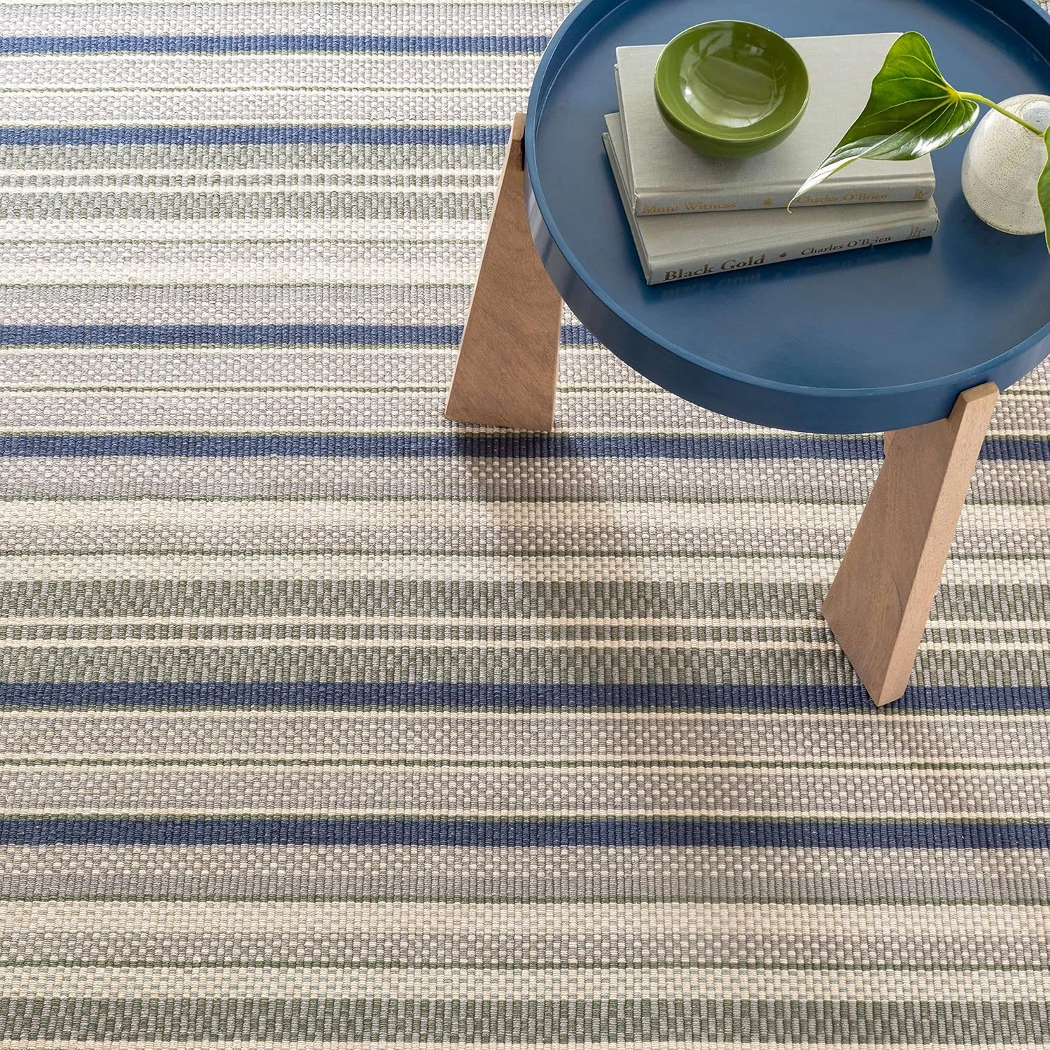 Dash and Albert Bay Stripe Cotton Area Rug - 2' x 3' Blue/Grey - Striped Handwoven Accent Rug - Durable, Lightweight, High Traffic Areas - Hallways, Bedrooms, Stairs