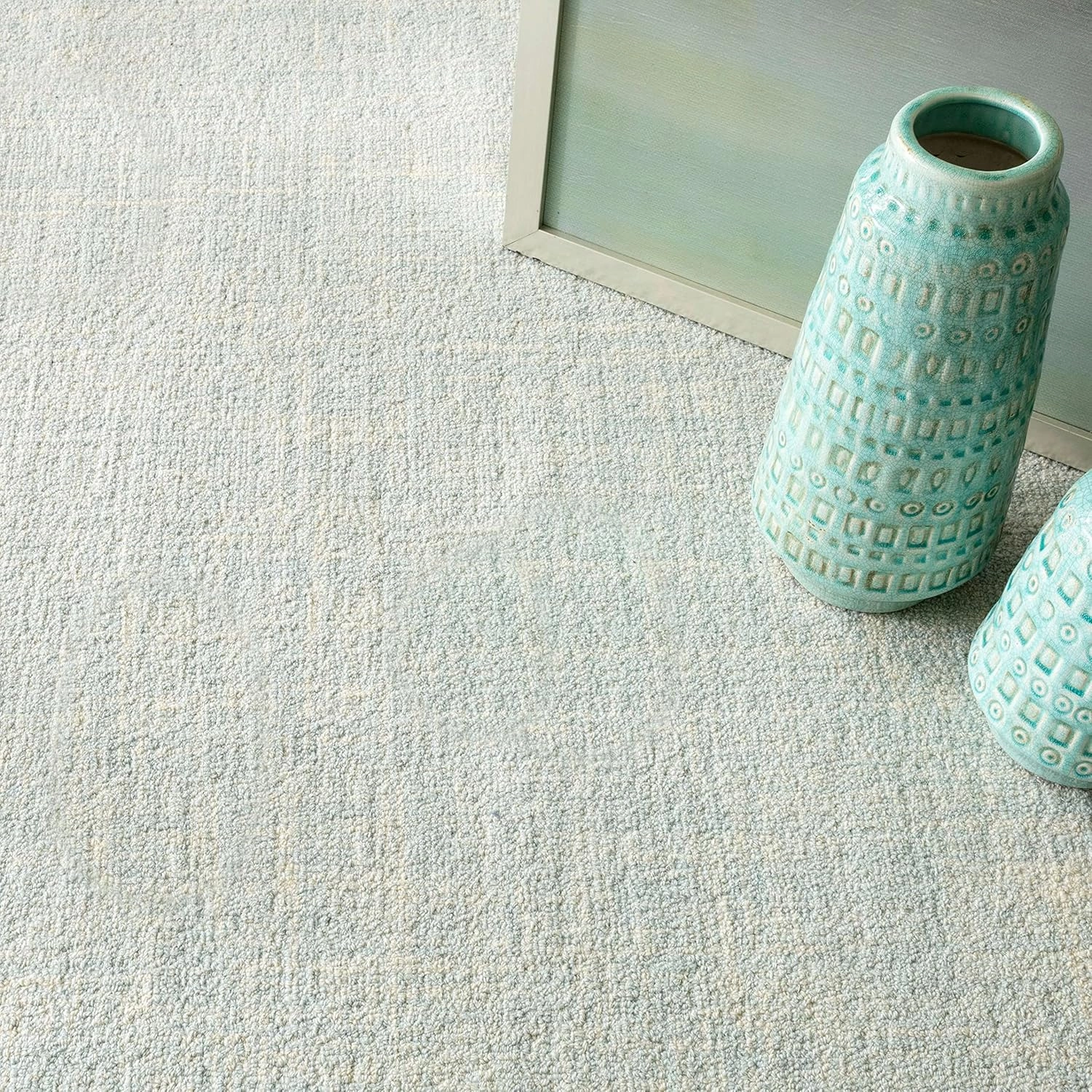Dash and Albert Crosshatch Wool Area Rug - 2' x 3' Sky Blue Solid Hand Micro Hooked Accent Rug - Durable, High Traffic Areas Bedroom, Hallway, Stairs