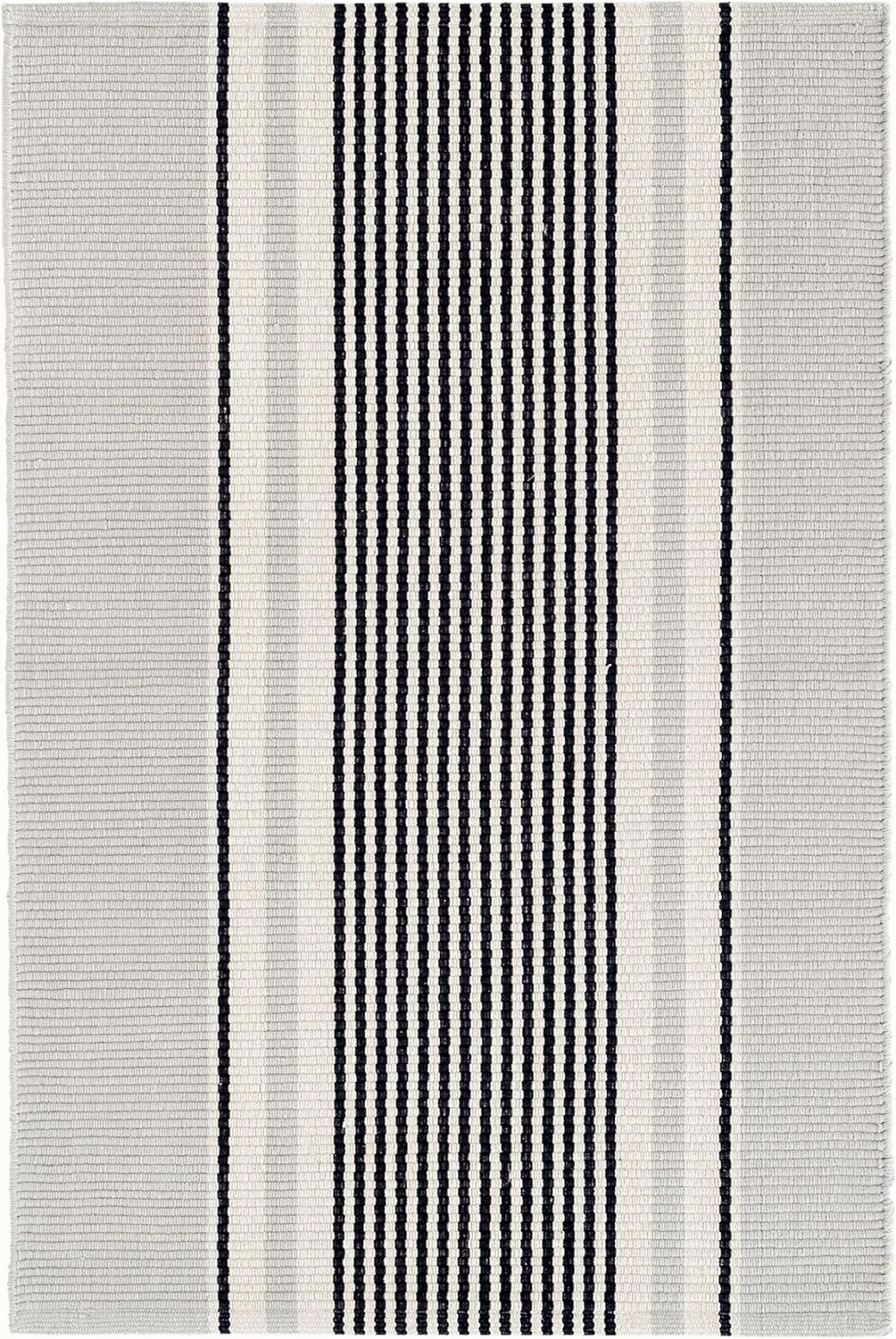 Dash and Albert Gunner Stripe Handwoven Cotton Rug, Runner-2.5 X 8 Feet, Blue/Grey Stripe Pattern