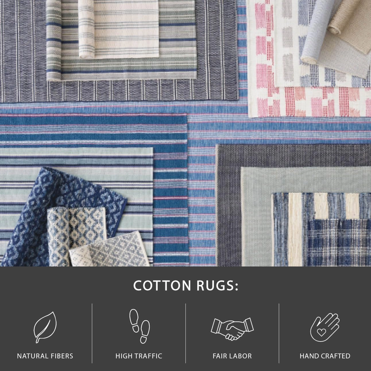 Dash and Albert Gunner Stripe Handwoven Cotton Rug, Runner-2.5 X 8 Feet, Blue/Grey Stripe Pattern
