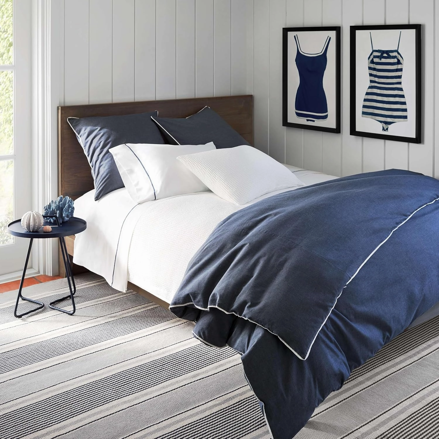 Dash and Albert Gunner Stripe Handwoven Cotton Rug, Runner-2.5 X 8 Feet, Blue/Grey Stripe Pattern