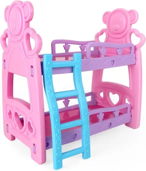 deAO Baby Doll Crib, 14 Inch Pink Bunk Bed Dollhouse Furniture Baby Dolls Accessories Birthday Christmas Toys Gifts for Girls Toddlers Kids
