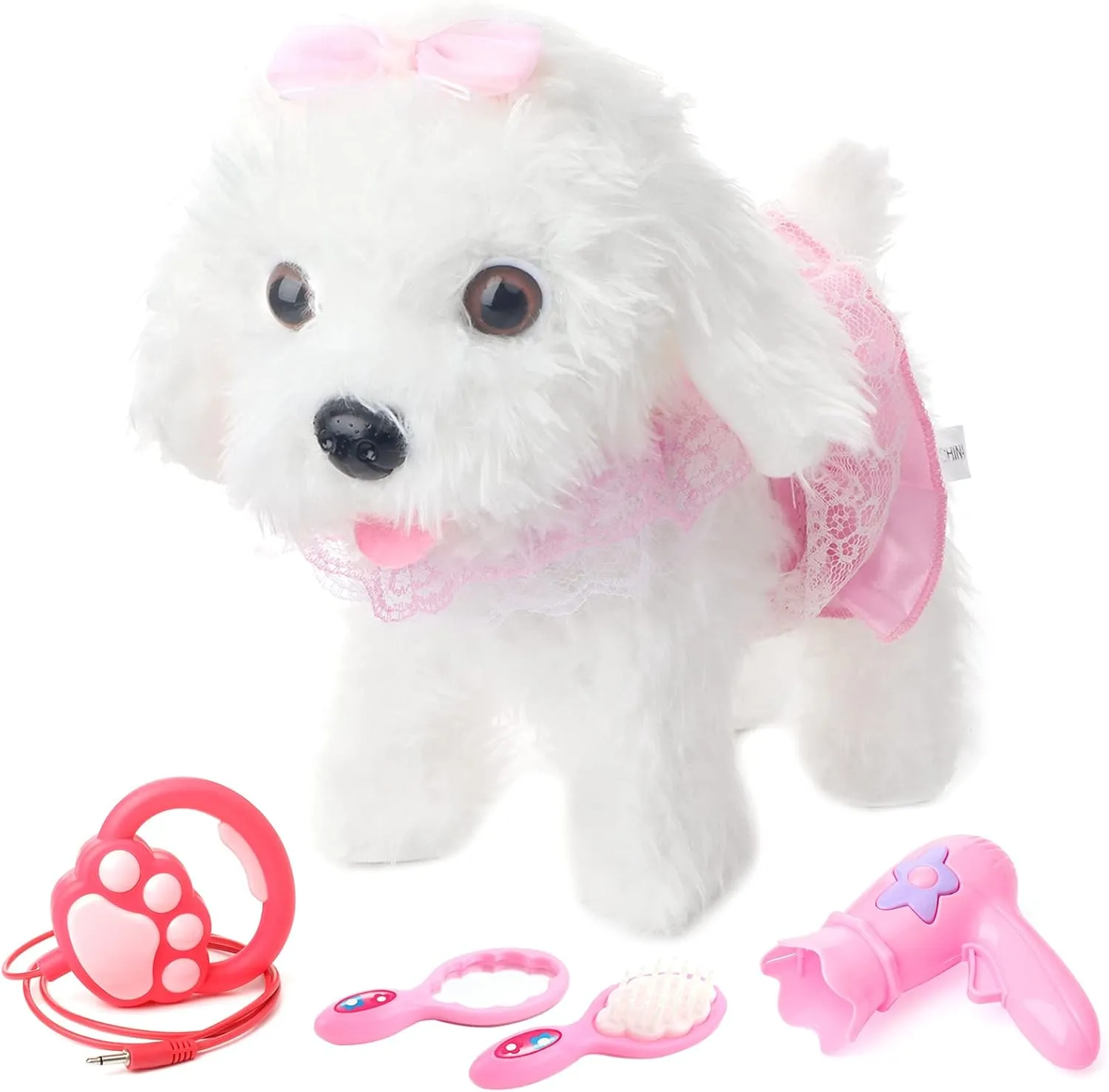 deAO Interactive Electronic Dog Toy, Walking Barking Dog with Detachable Lead and Touch Sensing Functions Realistic Puppy Toys Gifts for 3-5 Girls & Boys