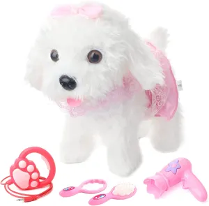 deAO Interactive Electronic Dog Toy, Walking Barking Dog with Detachable Lead and Touch Sensing Functions Realistic Puppy Toys Gifts for 3-5 Girls & Boys