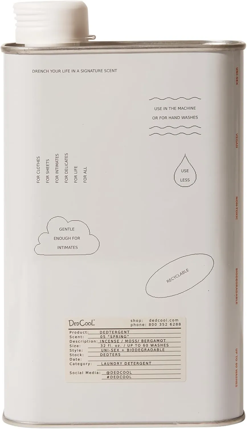 DedCool Liquid Laundry Dedtergent (05 Spring, 32 fl oz) Luxurious Fragrance, Scented, Removes Stains, Ideal for 60 Washes, Infused with Natural Essential Oils, Vegan, Non-Toxic, Cruelty & Dye Free