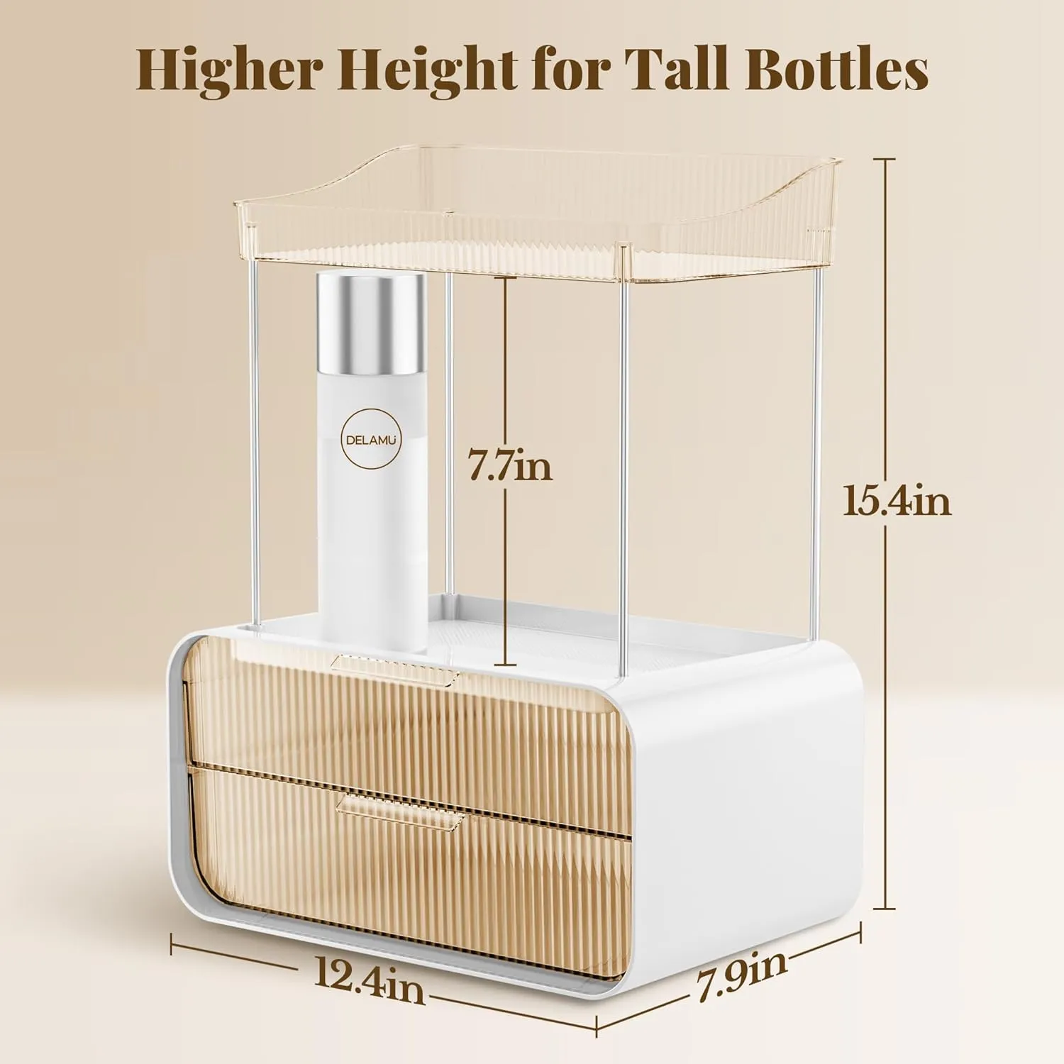 Delamu Bathroom Counter Organizer 2-Drawers 2-Tier Acrylic Makeup Organizer for Vanity Countertop, Skincare Perfume Storage, Easy Assembly, Ideal Gift for Women,Bath Linen Sets, Amber
