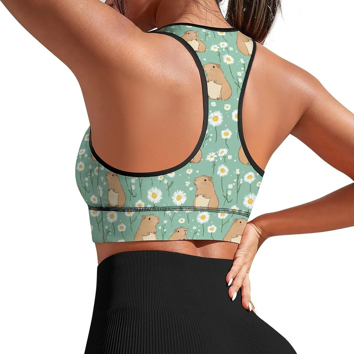 Delerain Seagull Women Sports Bra with Pads Yoga Tank Tops Fitness Workout Running Crop Top U Neck