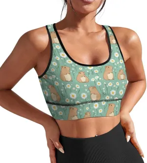 Delerain Seagull Women Sports Bra with Pads Yoga Tank Tops Fitness Workout Running Crop Top U Neck