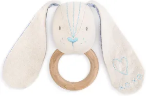 DEMDACO Bunny Soft Blue 6 inch Plush Linen Polyester and Wood Animal Rattle Toy