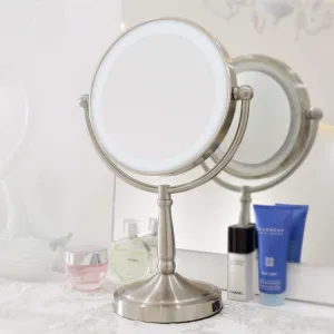 Desktop Standing Makeup Mirrors 1X Magnification USB Battery Powered Rotating Vanity Tabletop Mirrors