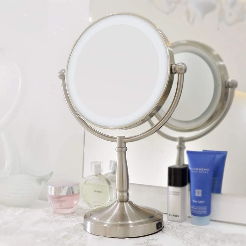 Desktop Standing Makeup Mirrors 1X Magnification USB Battery Powered Rotating Vanity Tabletop Mirrors