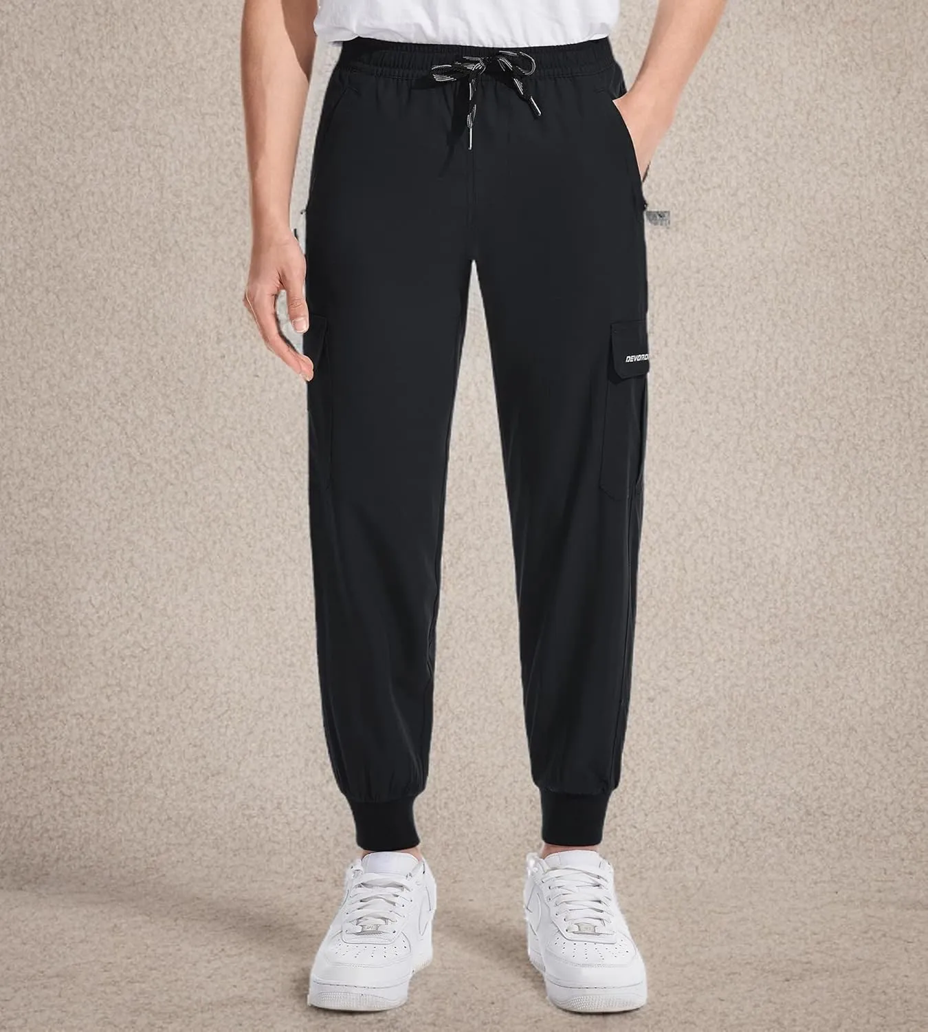 DEVOROPA Boys Joggers Lightweight Hiking Cargo Pants Water Resistant UPF 50  Quick Dry Youth Kids Athletic Running Pants
