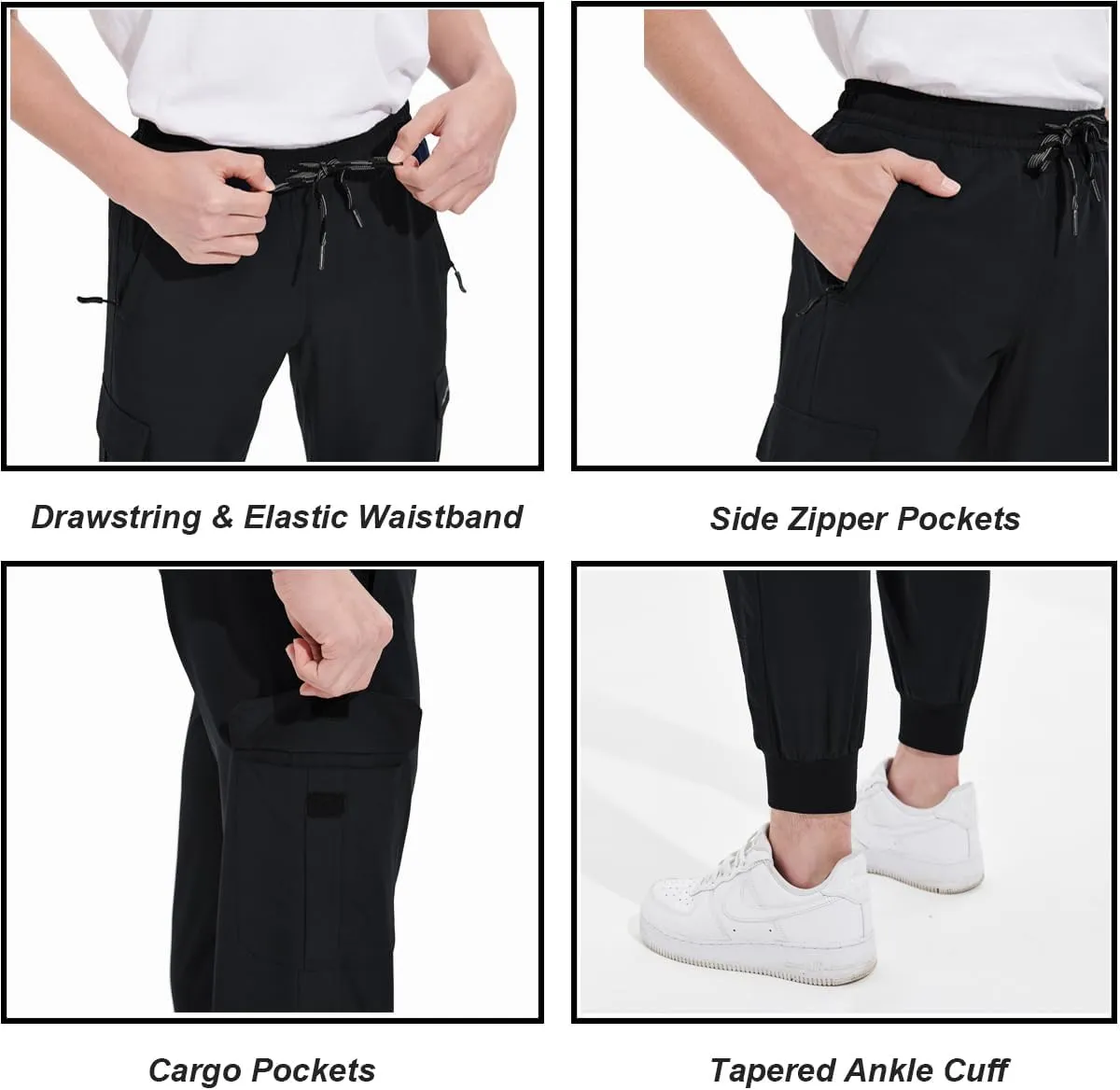 DEVOROPA Boys Joggers Lightweight Hiking Cargo Pants Water Resistant UPF 50  Quick Dry Youth Kids Athletic Running Pants