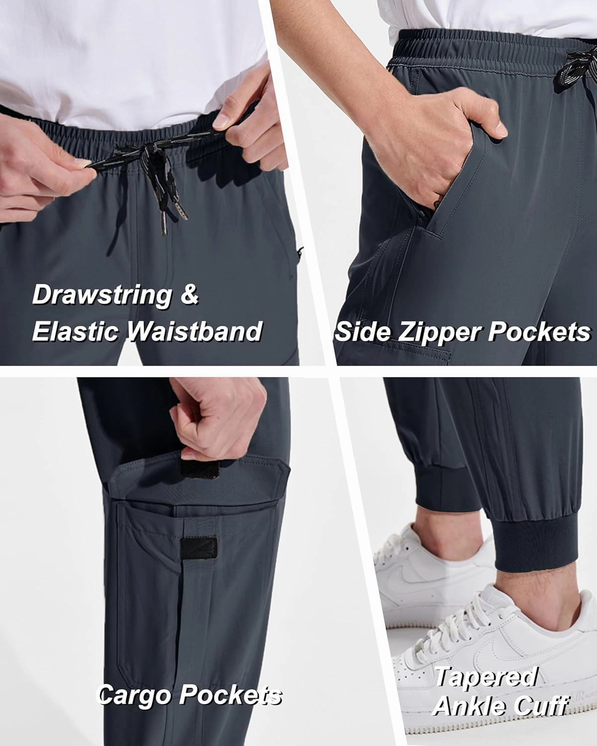 DEVOROPA Boys Joggers Lightweight Hiking Cargo Pants Water Resistant UPF 50  Quick Dry Youth Kids Athletic Running Pants