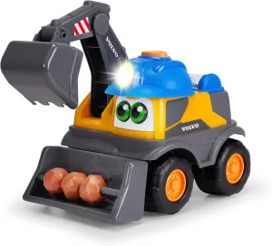 DICKIE TOYS: ABC Volvo Danny Digger - Yellow & Blue - Light Up & 5 Sounds, 10" Motorized Vehicle Toy, Construction Excavator, Licensed, Kids Ages 3 