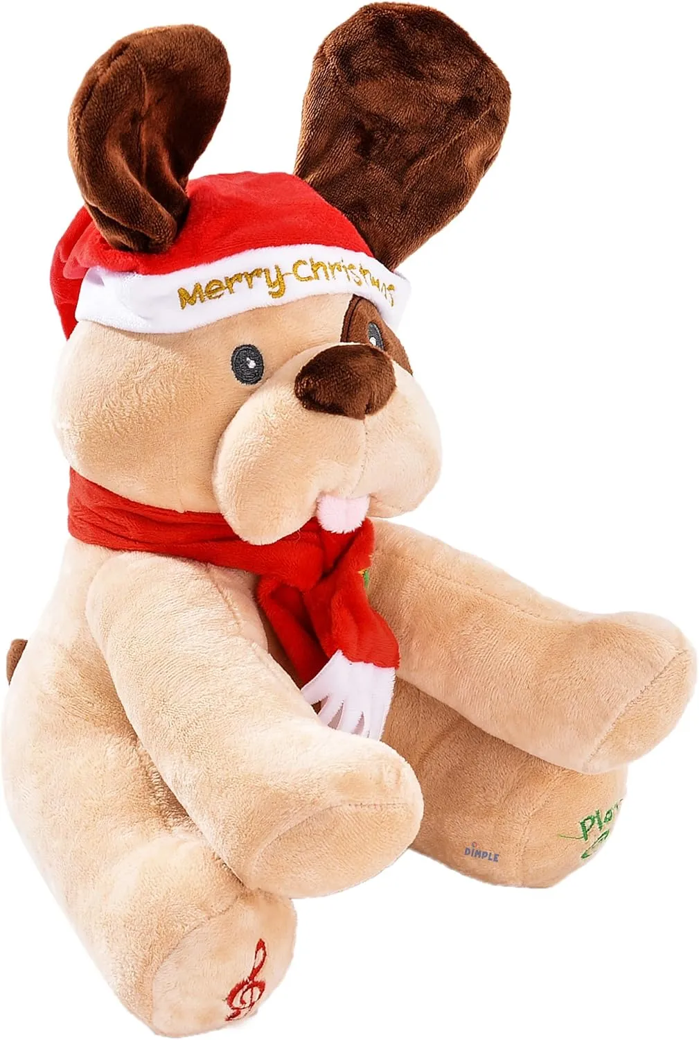 Dimple 'Ginger' Christmas Holiday Dog Stuffed Animal 9", Animated Plush Singing Peek-a-Boo & Waving Ears Dog, Xmas Electric Toy Party Gift for Kids Children, Plays Xmas Tunes