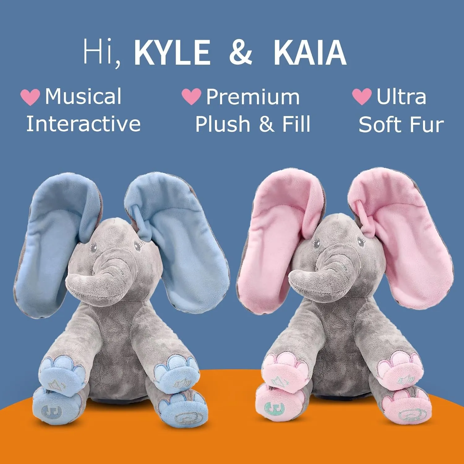 Dimple Kaia and Kyle Elephant Stuffed Animal Toy Set - Animated Plush Singing Elephant, Interactive Musical Peek-a-Boo for Babies, Kids - Baby Stuffed Animals Toy for Toddlers, Ages 0 and Up
