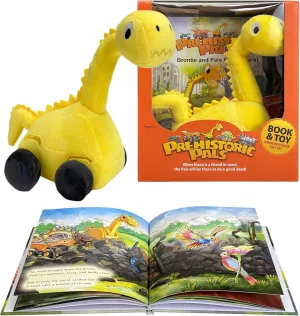 Dinosaur Brontosaurus Truck Plush Toy and Fun Educational Book Gift Set