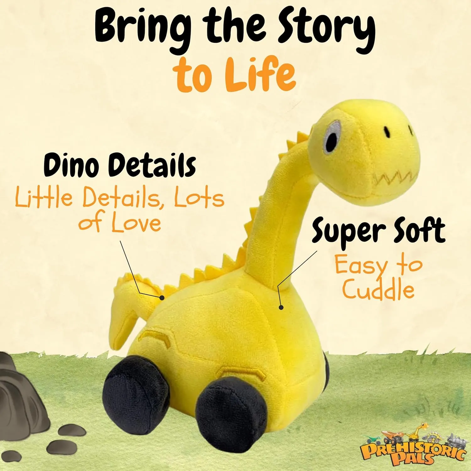 Dinosaur Brontosaurus Truck Plush Toy and Fun Educational Book Gift Set
