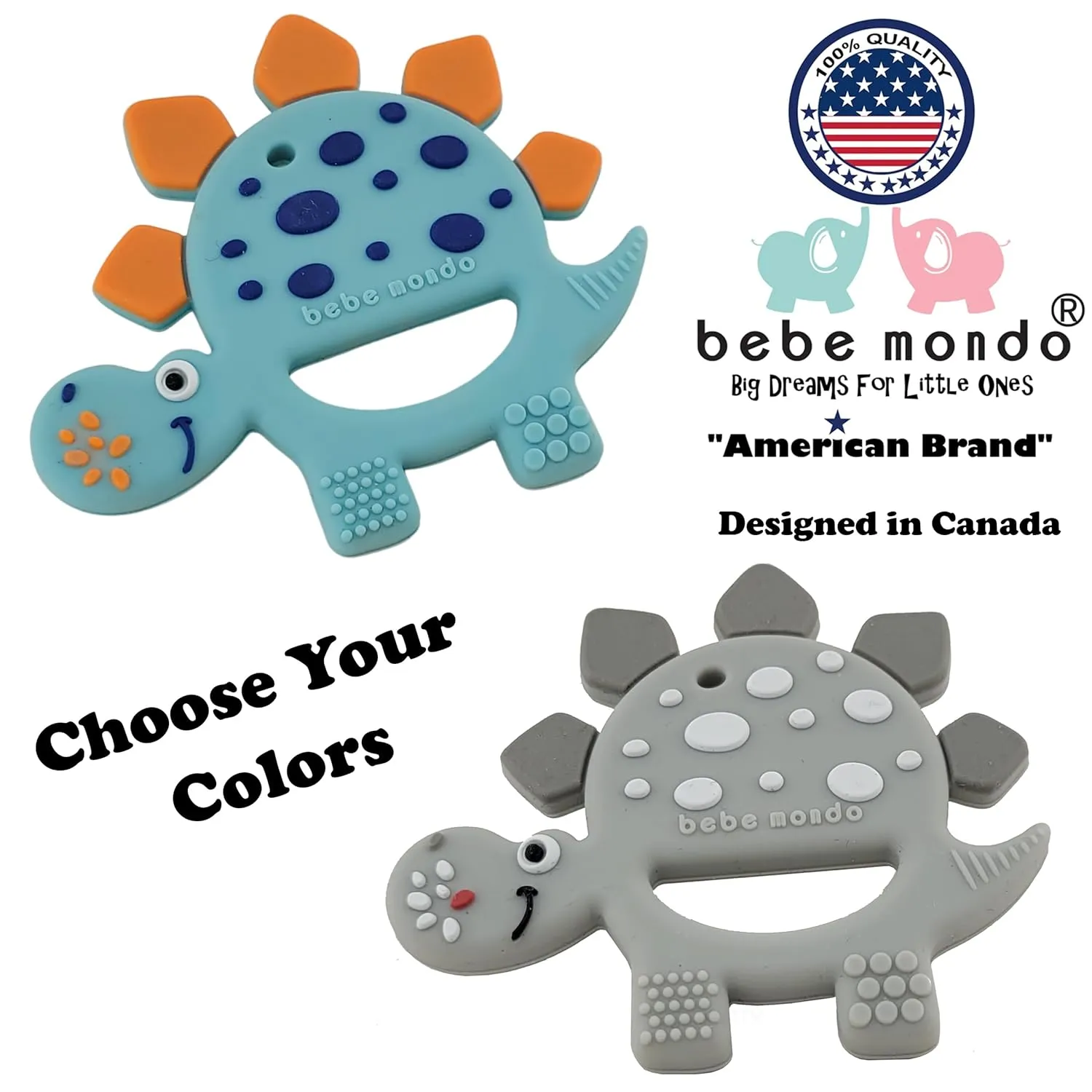 Dinosaur Teething Toys Baby Teether for Infant Baby Newborn 0-6 Months 6 to 12 18 Months and Up- Dino Teether Toy Freezer Safe & BPA Free, USA Patent Pending, 100% Food Grade Silicone-bebe mondo