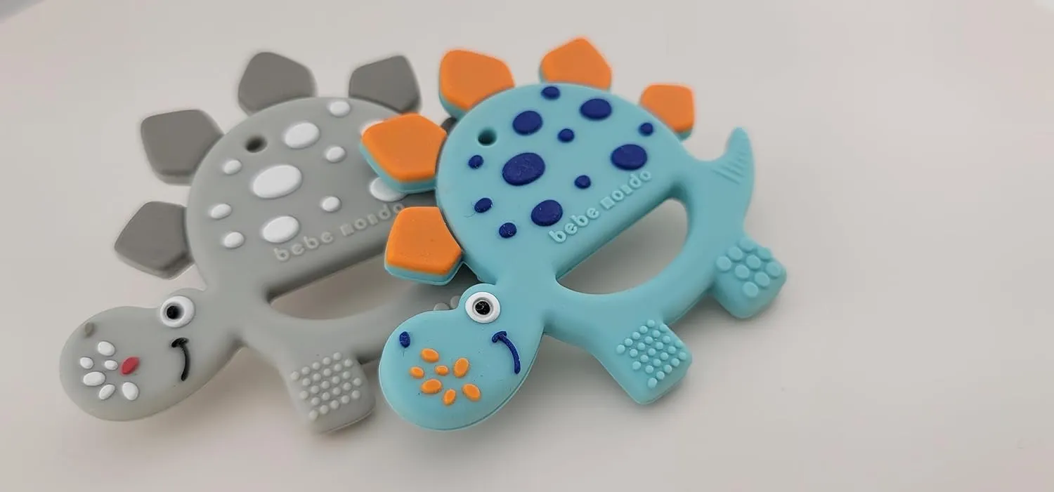 Dinosaur Teething Toys Baby Teether for Infant Baby Newborn 0-6 Months 6 to 12 18 Months and Up- Dino Teether Toy Freezer Safe & BPA Free, USA Patent Pending, 100% Food Grade Silicone-bebe mondo