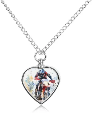 Dirt Motorcycle Rider Pet Ashes Necklace Heart Pendant Mini Case Dog And Cat Cremation Jewelry Keepsake