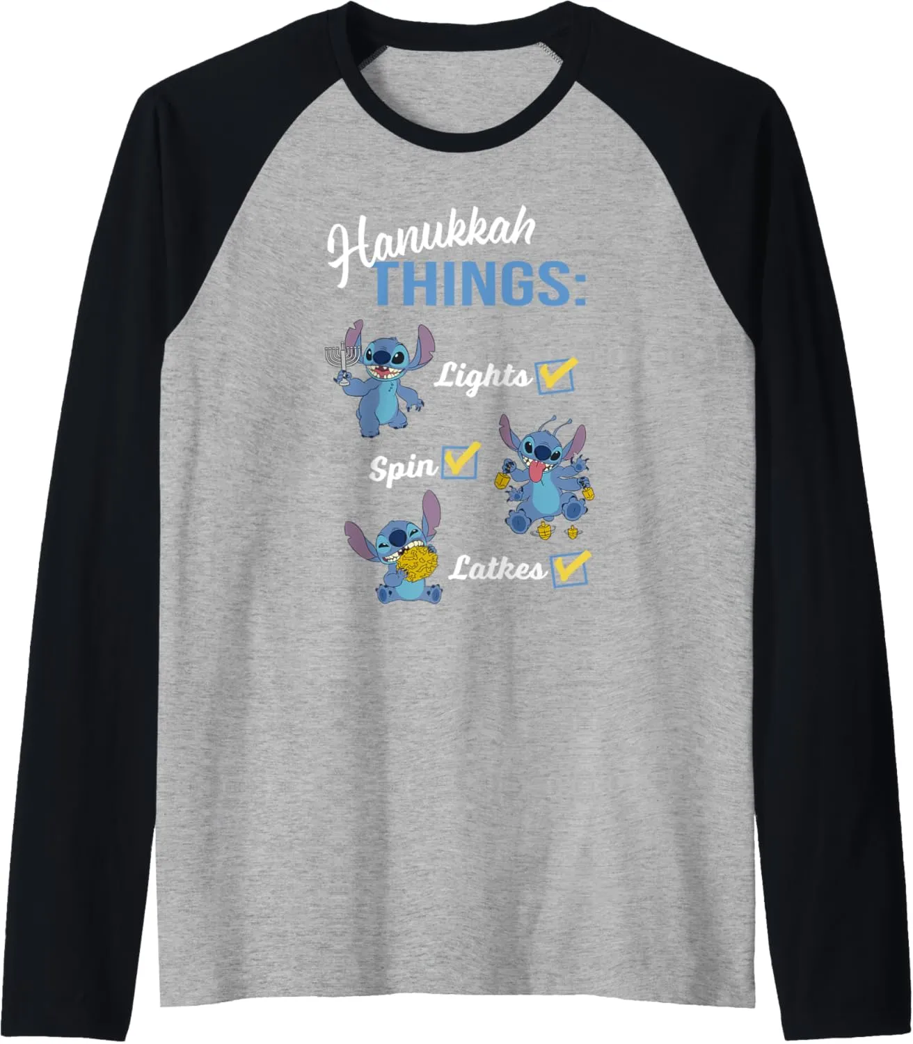 Disney Lilo & Stitch Hanukkah Things Checklist Raglan Baseball Tee