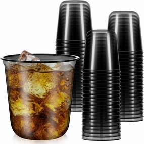 Disposable Stemless Glasses 12oz Crystal Plastic Wine Glasses Clear Classic Pet Cup for Meeting Weddings Birthdays Cocktail Christmas Party Supplies(Black,50pcs)