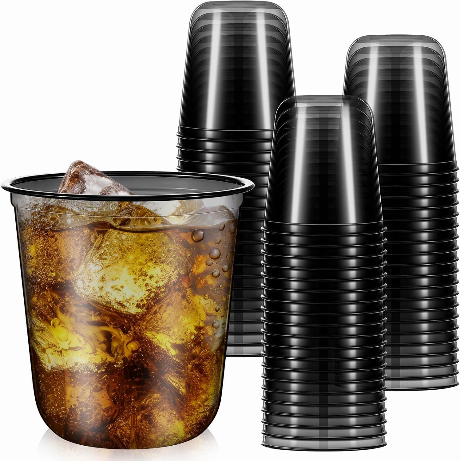 Disposable Stemless Glasses 12oz Crystal Plastic Wine Glasses Clear Classic Pet Cup for Meeting Weddings Birthdays Cocktail Christmas Party Supplies(Black,50pcs)