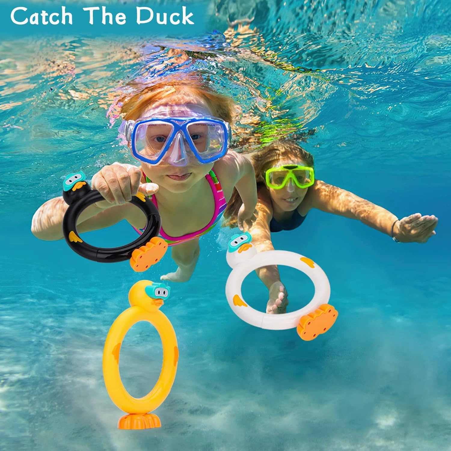 Diving Pool Toys Underwater Swimming Ring Duck Diving Ring, 3 Pack