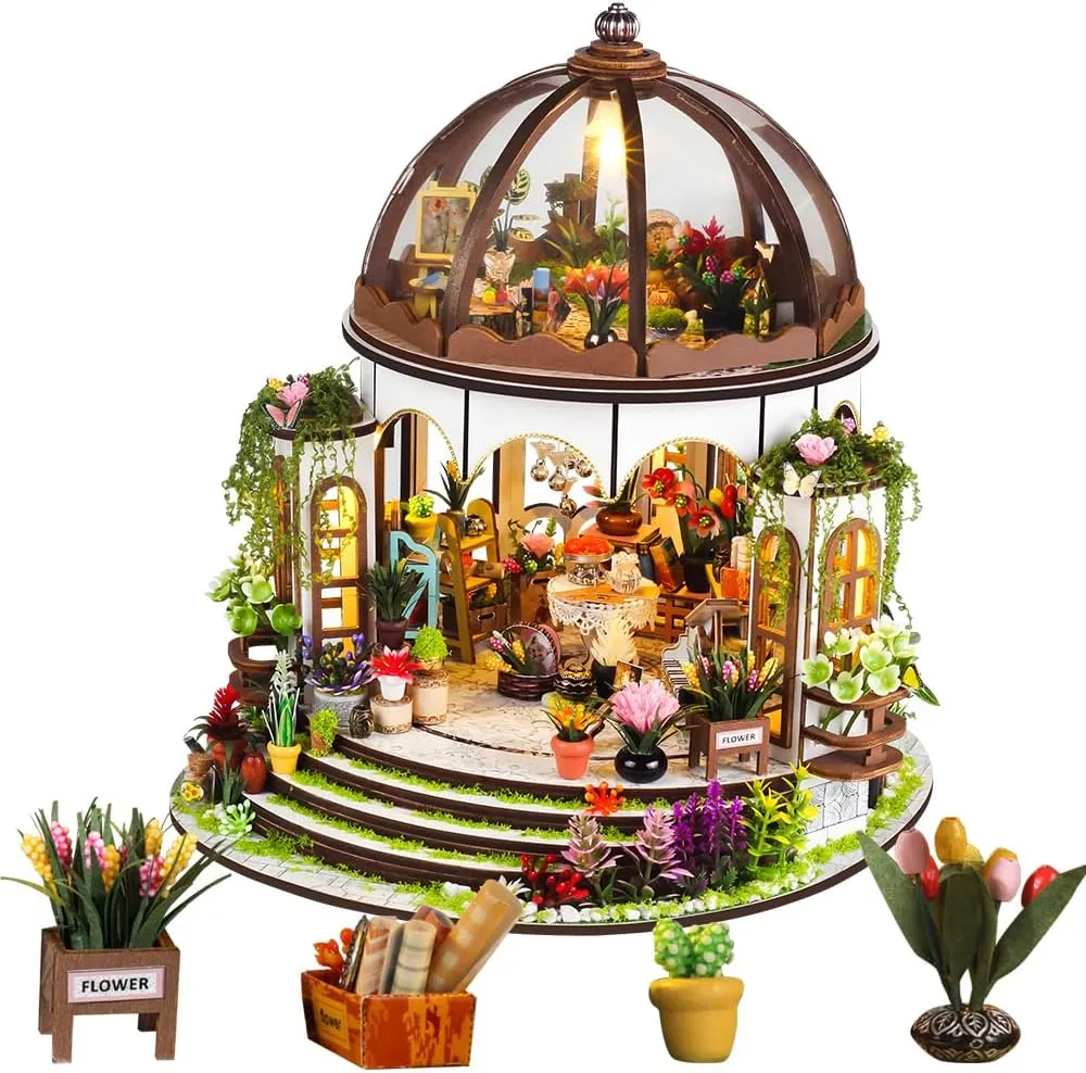 DIY Miniature Dollhouse Kit, Mini House Making Kit with Furnitures, Tiny House Kit to Build for Adults, Hobby Craft Gift for Mothers Day, Garden