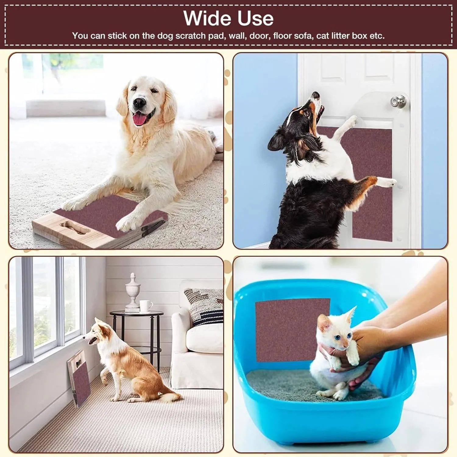 Dog Nail Scratch Board | 3 pc -Adhesive Dog Scratcher Sandpaper | 20 x 10 Inch Nail File for Cats & Dogs, Claw Trimming Pad, Litter Box Scratch Board for Manicure, Pedicure, Paw Care