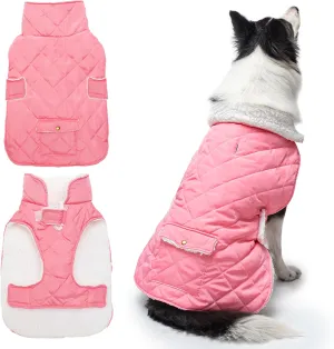 Dog Winter Coat - Windproof Fleece Warm Thick Dog Jacket Clothes for Snow Rainy Cold Weather - Pink Pet Vest Coat Outfits for Small Medium Large Dogs - Indoor & Outdoor Use (S-XXL)