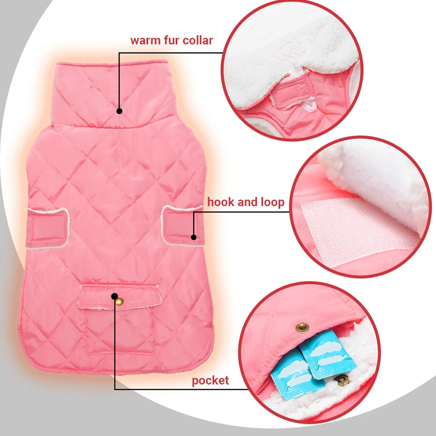Dog Winter Coat - Windproof Fleece Warm Thick Dog Jacket Clothes for Snow Rainy Cold Weather - Pink Pet Vest Coat Outfits for Small Medium Large Dogs - Indoor & Outdoor Use (S-XXL)