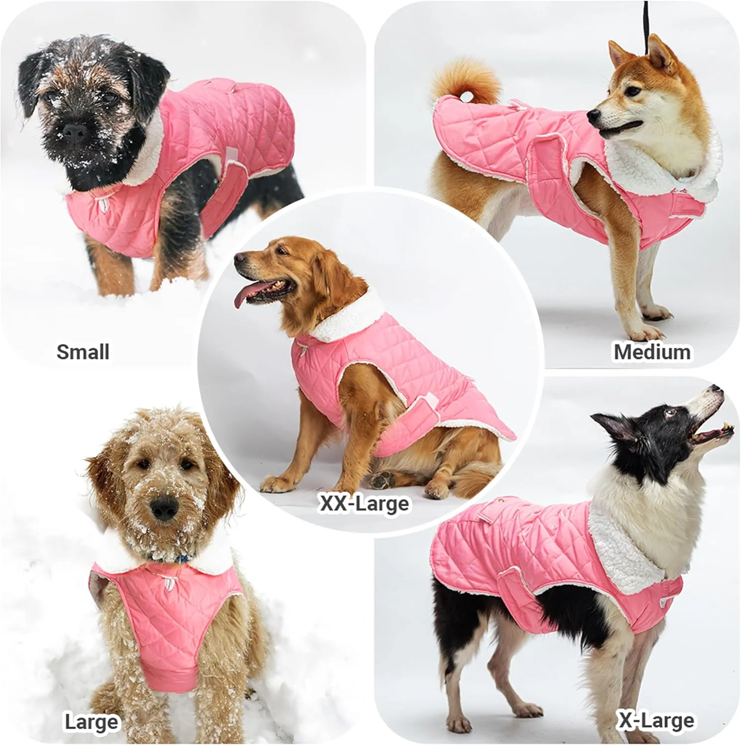 Dog Winter Coat - Windproof Fleece Warm Thick Dog Jacket Clothes for Snow Rainy Cold Weather - Pink Pet Vest Coat Outfits for Small Medium Large Dogs - Indoor & Outdoor Use (S-XXL)