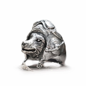 dog aviator ring Biker sterling silver air Force helmet military pet accessories (11.5)