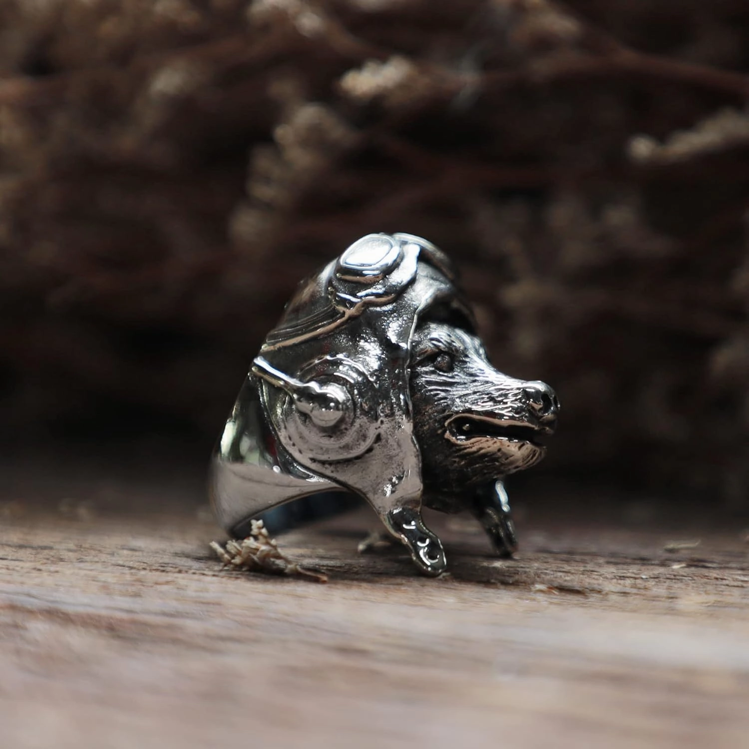 dog aviator ring Biker sterling silver air Force helmet military pet accessories (11.5)