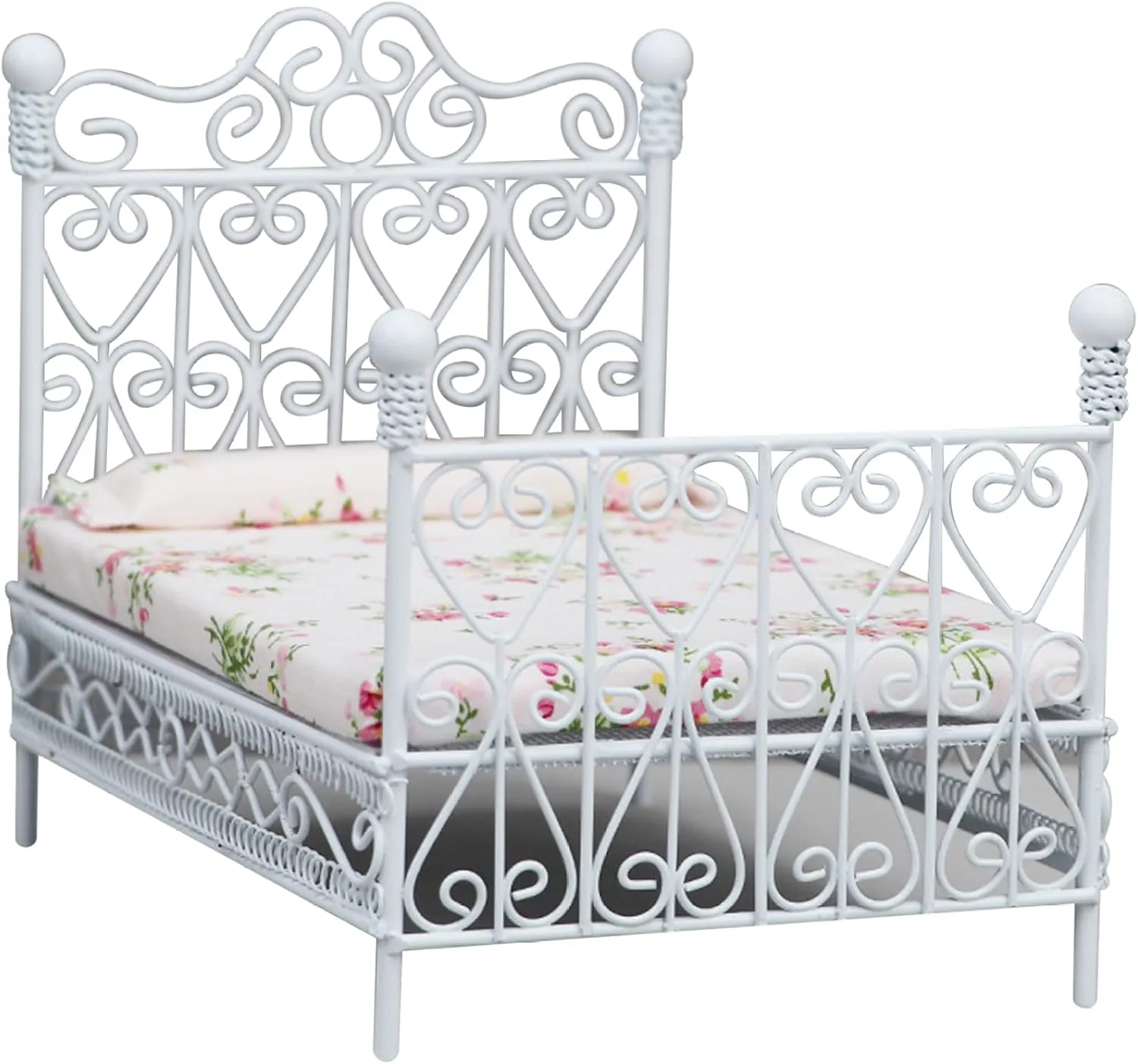 Dollhouse Bed 1:12 Scale Cute Realistic Doll Bed with Mattress & Pillow Mini Bed Creative DIY Miniature Dollhouse Accessories for Children Playing Gift, White Dollhouse Bed