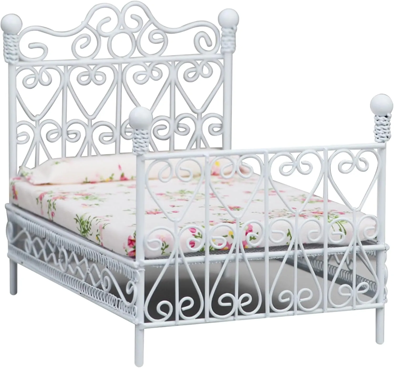 Dollhouse Bed 1:12 Scale Cute Realistic Doll Bed with Mattress & Pillow Mini Creative DIY Miniature Dollhouse Accessories for Children Playing Gift, White &