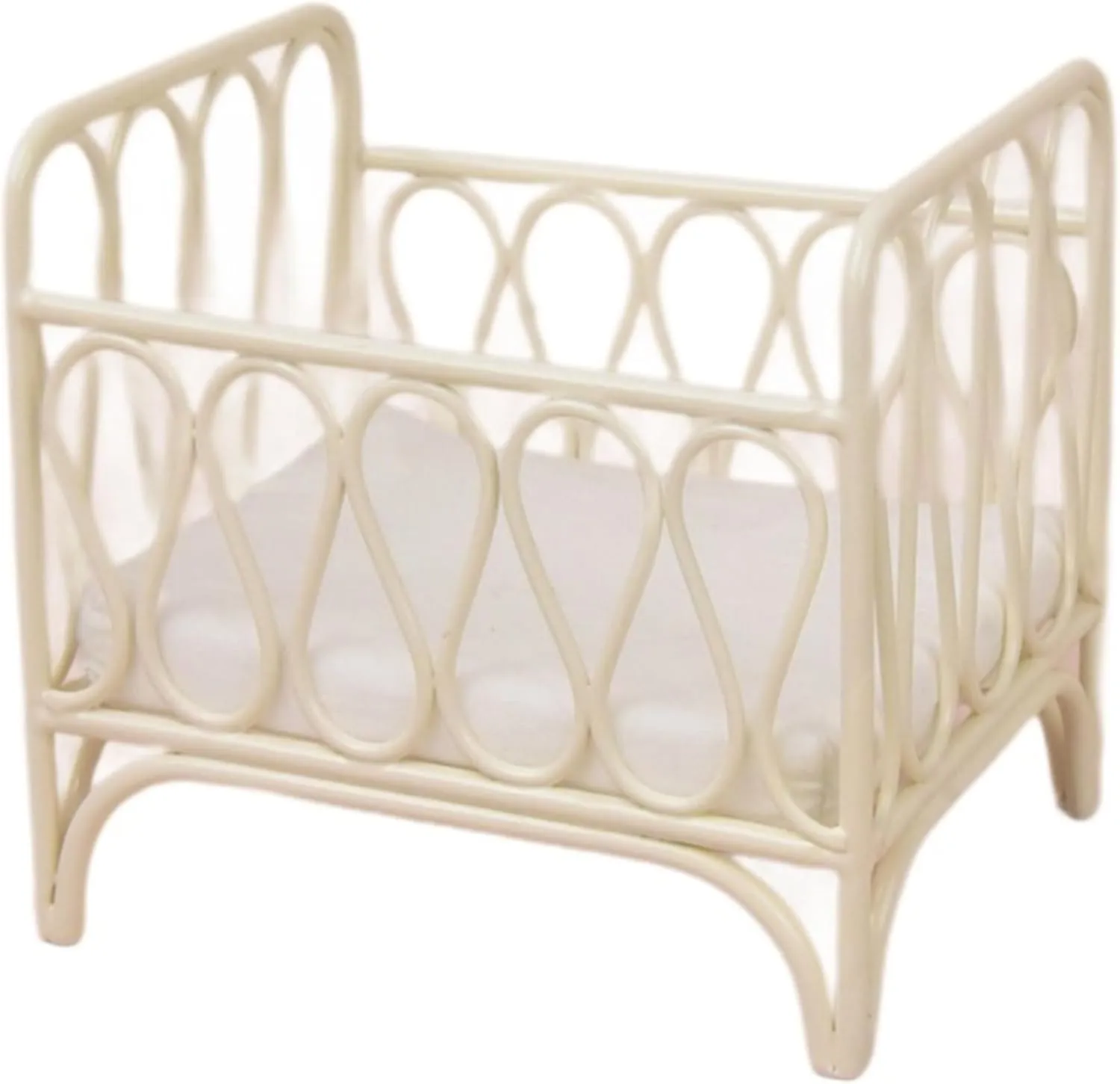 Dollhouse Bed 1/12 Scale Metal Doll House Bed, Cute Realistic Miniature Baby Crib Cradles for Dollhouse Bedroom Furniture, White