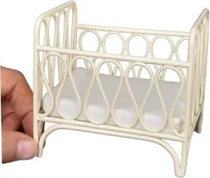 Dollhouse Bed 1/12 Scale Metal Doll House Bed, Cute Realistic Miniature Baby Crib Cradles for Dollhouse Bedroom Furniture, White