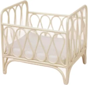 Dollhouse Bed 1/12 Scale Metal Doll House Bed, Cute Realistic Miniature Baby Crib Cradles for Dollhouse Bedroom Furniture, White