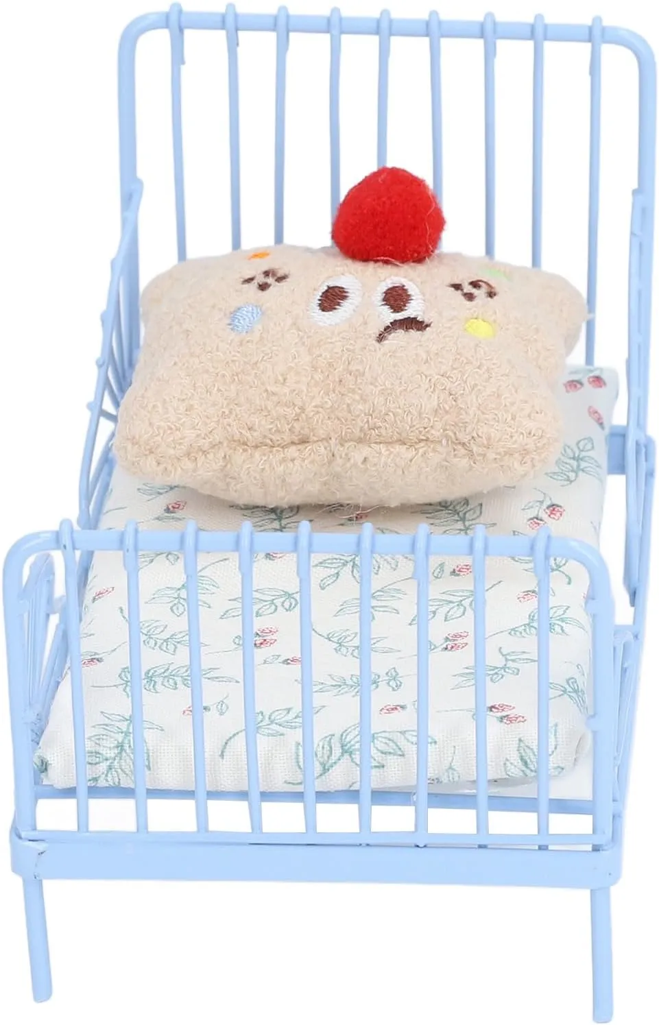Dollhouse Bed Metal Structure Miniature Bed Decoration Cute Pattern Fine Workmanship 1:12 for Bedroom (Blue Flower Pattern)
