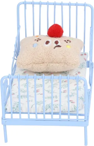 Dollhouse Bed Metal Structure Miniature Bed Decoration Cute Pattern Fine Workmanship 1:12 for Bedroom (Blue Flower Pattern)