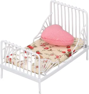 Dollhouse Bed Set, 1:12 Scale Dollhouse Mini Bed Metal Frame for Adults (Floral Pattern)