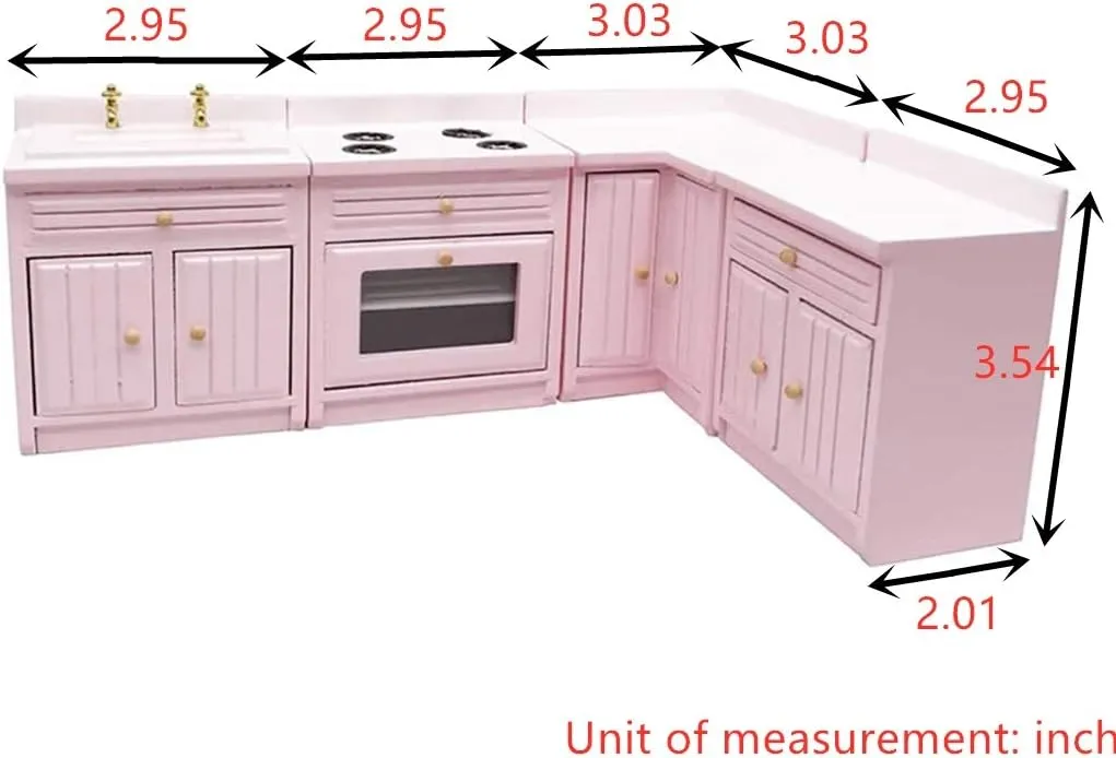 Dollhouse Decoration Accessories,1:12 Dollhouse Miniature Furniture Wooden Kitchen Cabinet Set Freely Combined (White)