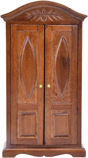Dollhouse Furniture, 1:12 Scale Mini Vintage Wooden Double Door Closet Dolls House Accessory (Brown)