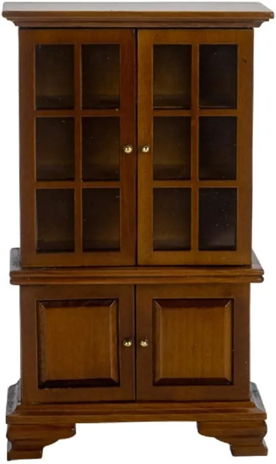 Dollhouse Furniture Cabinet 1:12 Scale Miniature Kitchen Accessories Wooden Cupboard Bookcase Display Shelf for Living Room Decoration (Brown)