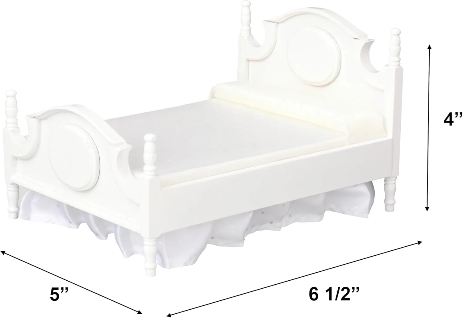 Dollhouse Furniture Mini Bed Set, Realistic Bedroom Accessories for 6 inch Dolls, Pillow, Wooden Frame, 1/12 Scale (White Bed, Pink Bedding)